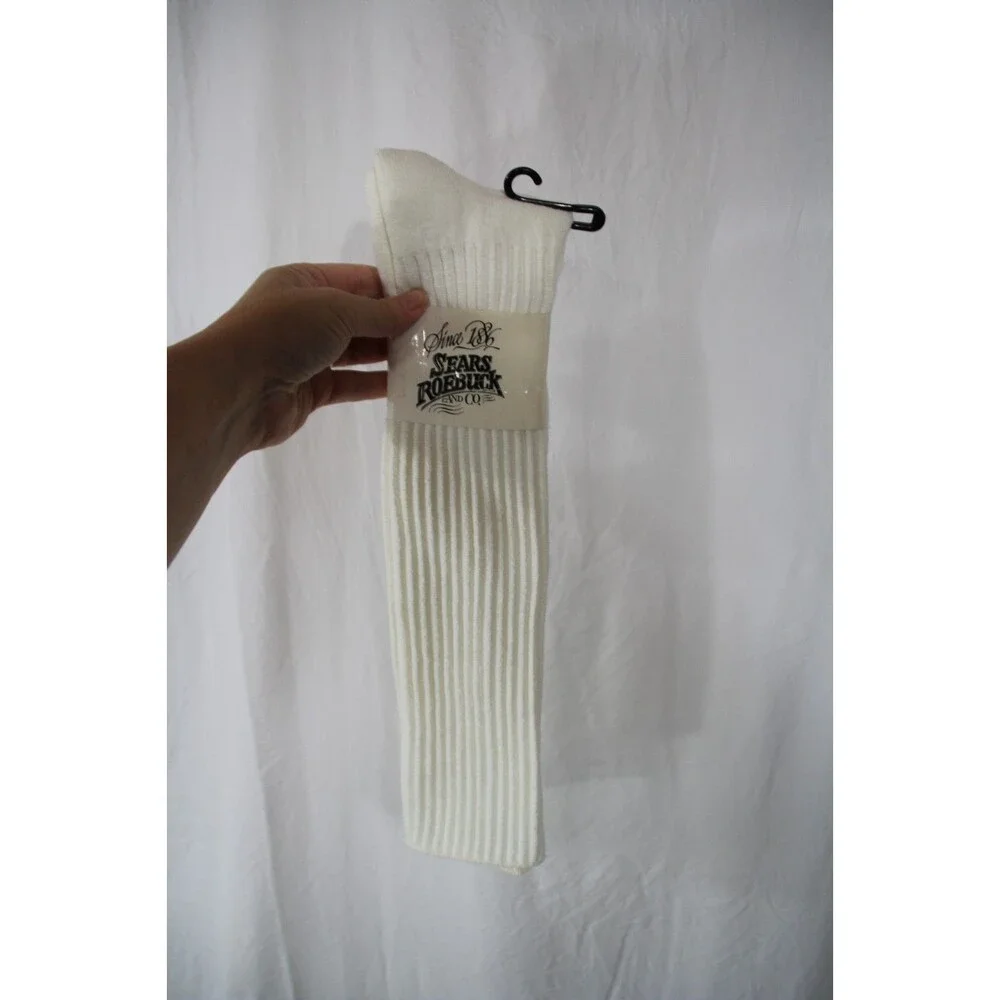 Vintage Socks 10-13 Crew 1990's Hi Bulk Orlon Acrylic Sears Roebuck White NOS.